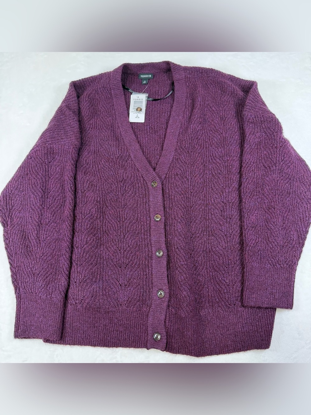 torrid Deep Plum Textured V-Neck Button Cardigan